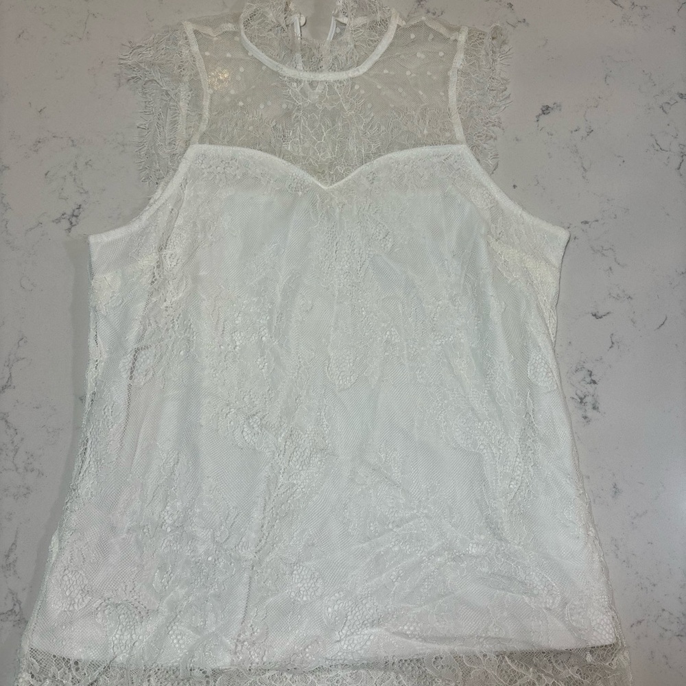 Bleuh Ciel Sheer Lace White Blouse